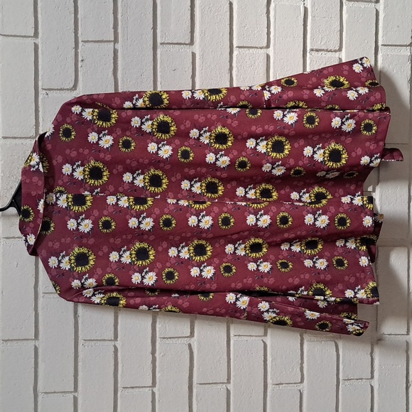 L&B Bergandy Sunflower/Daisy Bell Sleeve Cardigan Jacket. Size Large NWOT - Picture 6 of 11